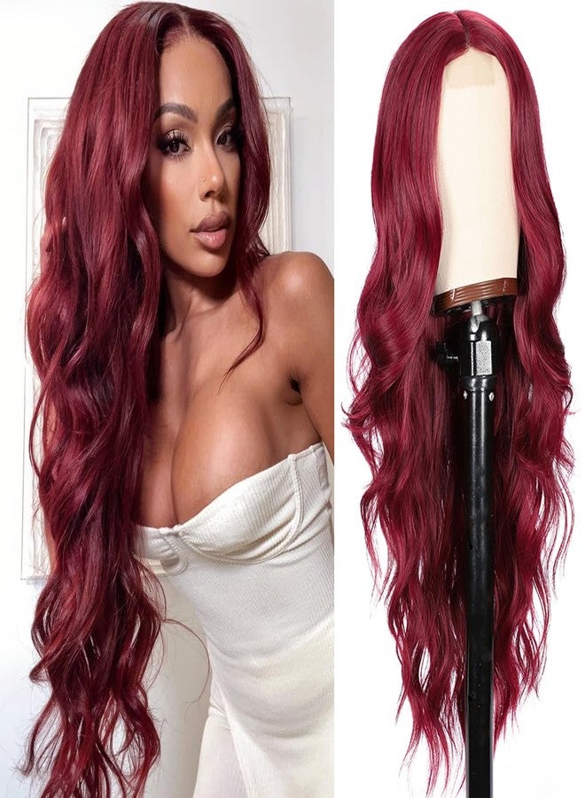 Colorful Queen 99j Burgundy Wig Glueless Long Wavy Synthetic Red Wigs for Women 26 Inch Curly Wig Put on and Go Wine Red Colored Wigs for Cosplay Daily Use - Image 1